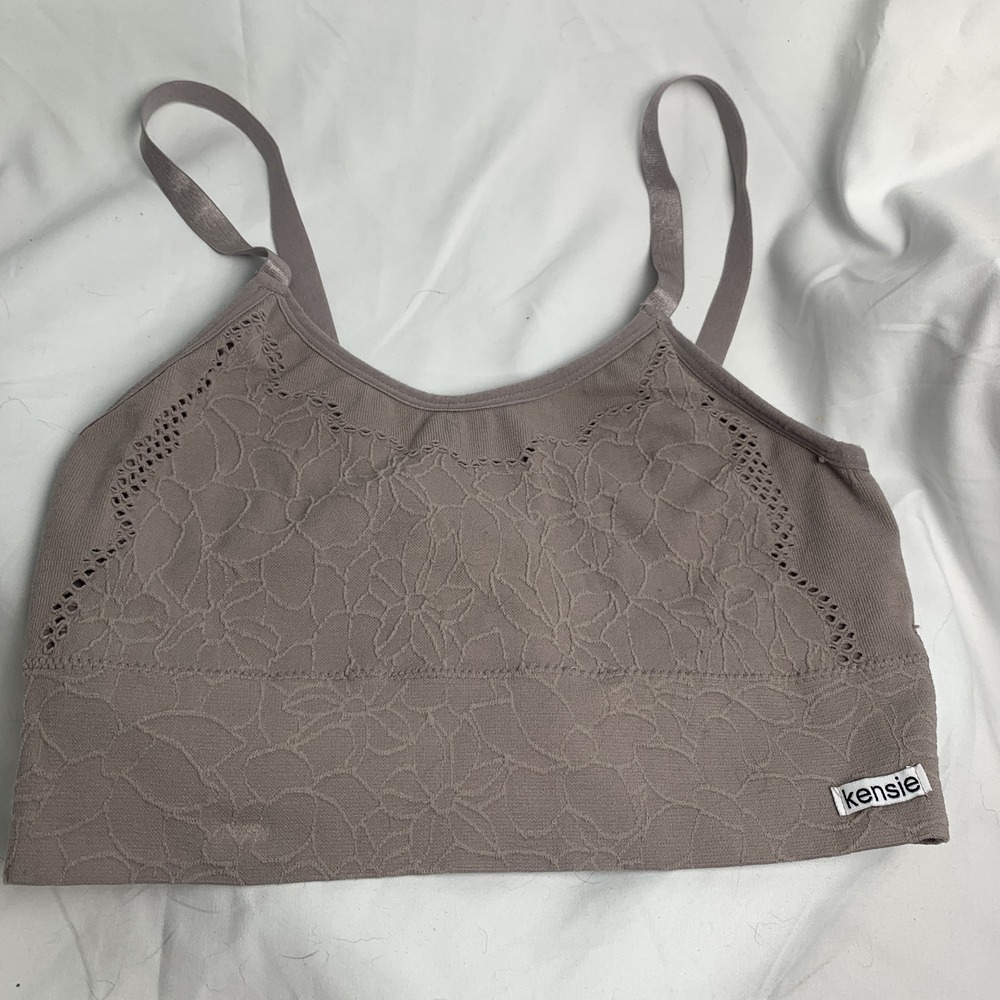 Kensie Women's 1X Lilac Floral Lace Textured Seamless Bralette Adjustable Flaw
